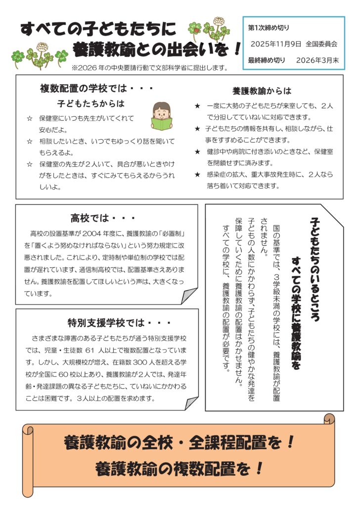 養護教諭の定数増を求める署名（2025年署名）